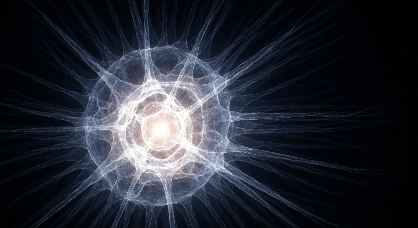 A translucent, ghostly X-ray image showing the intricate internal structures of a human cell, conceptually illustrating how the body's inflammatory response to damaged DNA can drive tissue degeneration.