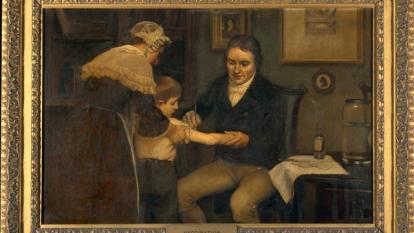 Edward Jenner performing his first vaccination on an 8-year-old boy named James Phipps on 14 May 1796.