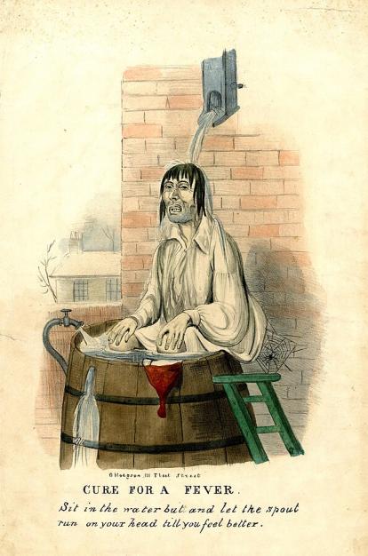 Before the development of antipyretic medicines, lukewarm water was used to reduce body temperature through evaporation.