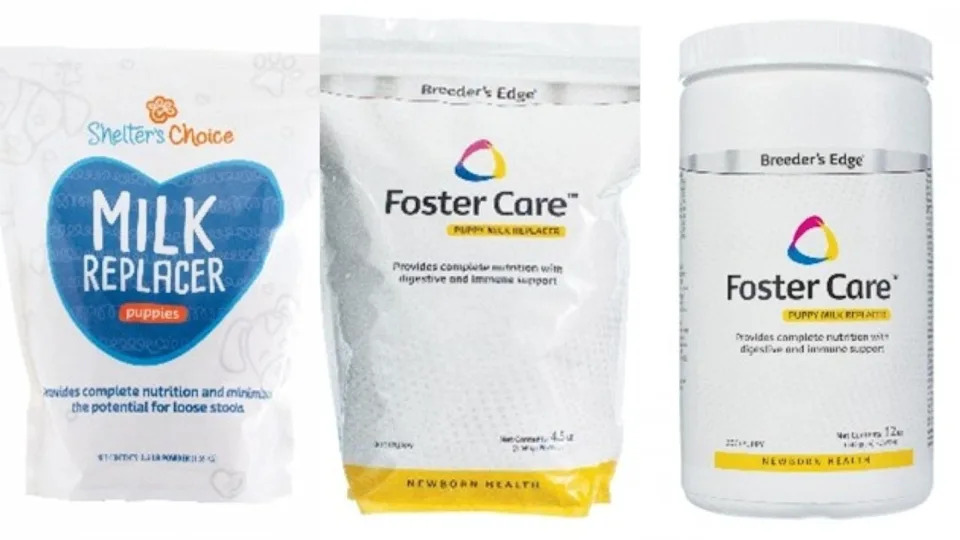 <div>Photos of recalled puppy milk replacer products. (Credit: FDA)</div>