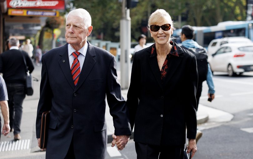 Len and Sue Roberts Smith arrive at the Downing Centre court on Friday. 