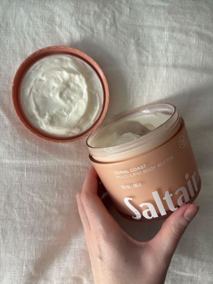 Deputy beauty editor Grace Lindsay testing the Saltair Coral Coast Body Butter