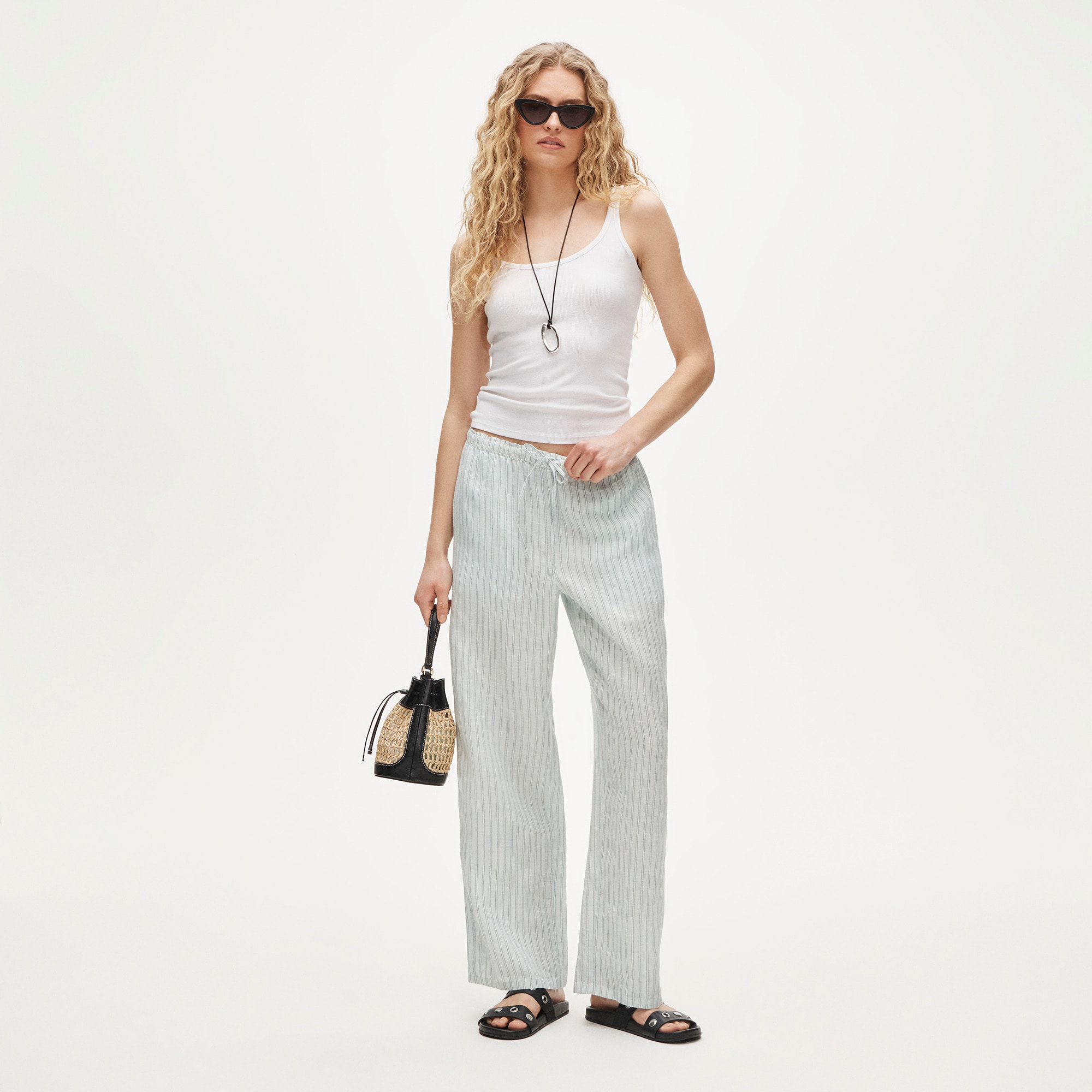 Soleil Pant in Striped Linen