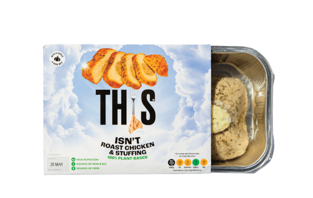 plantbased meal packaging showcasing roast chicken and stuffing
