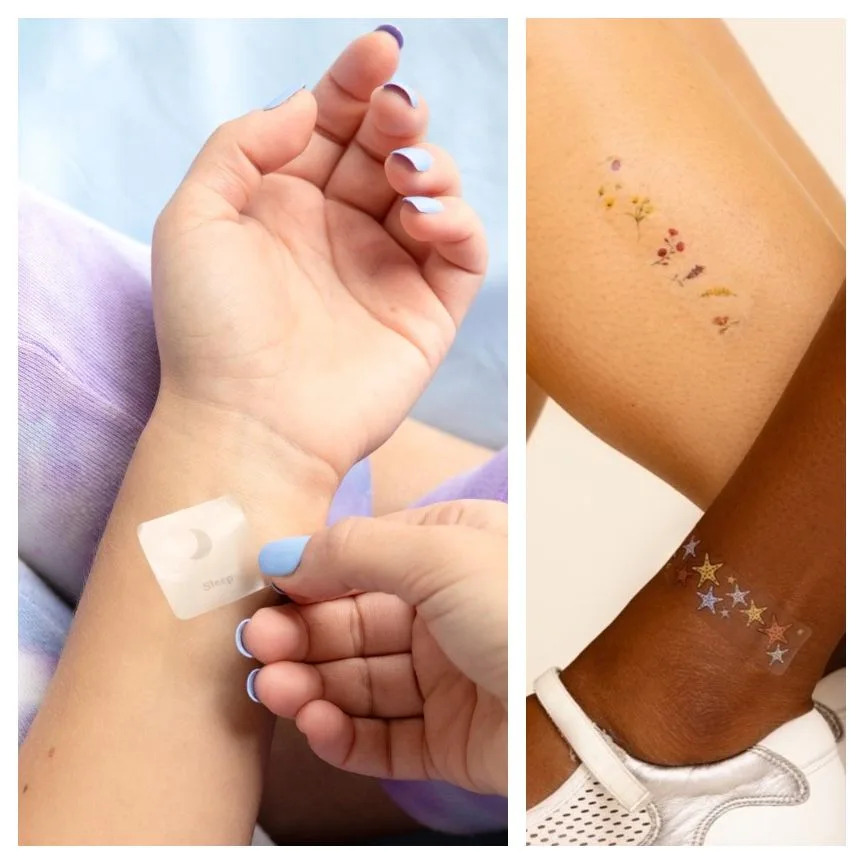  Women wearing vitamin patches on bare skin. 