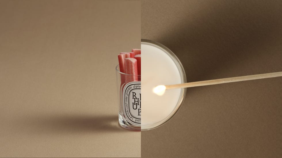 Scented candle and matches on a beige background.