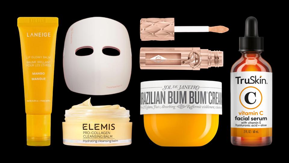 Collage featuring Laneige, TruSkin, Elemis, Charlotte Tilbury, Sol de Janeiro and more.
