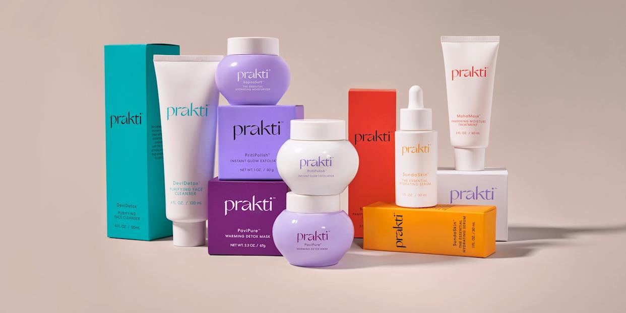 collection of skincare products from prakti beauty brand
