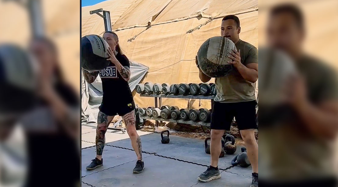 Ali Thompson performing her USO workout