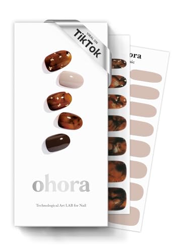 Ohora Semi Cured Gel Nail Strips (n Brown Sugar) - Brown, Patterned, Works With Uv/led Lamps, Salon-Quality, Long Lasting, Easy to Apply & Remove - Includes 2 Prep Pads, Nail File & Wooden Stick
