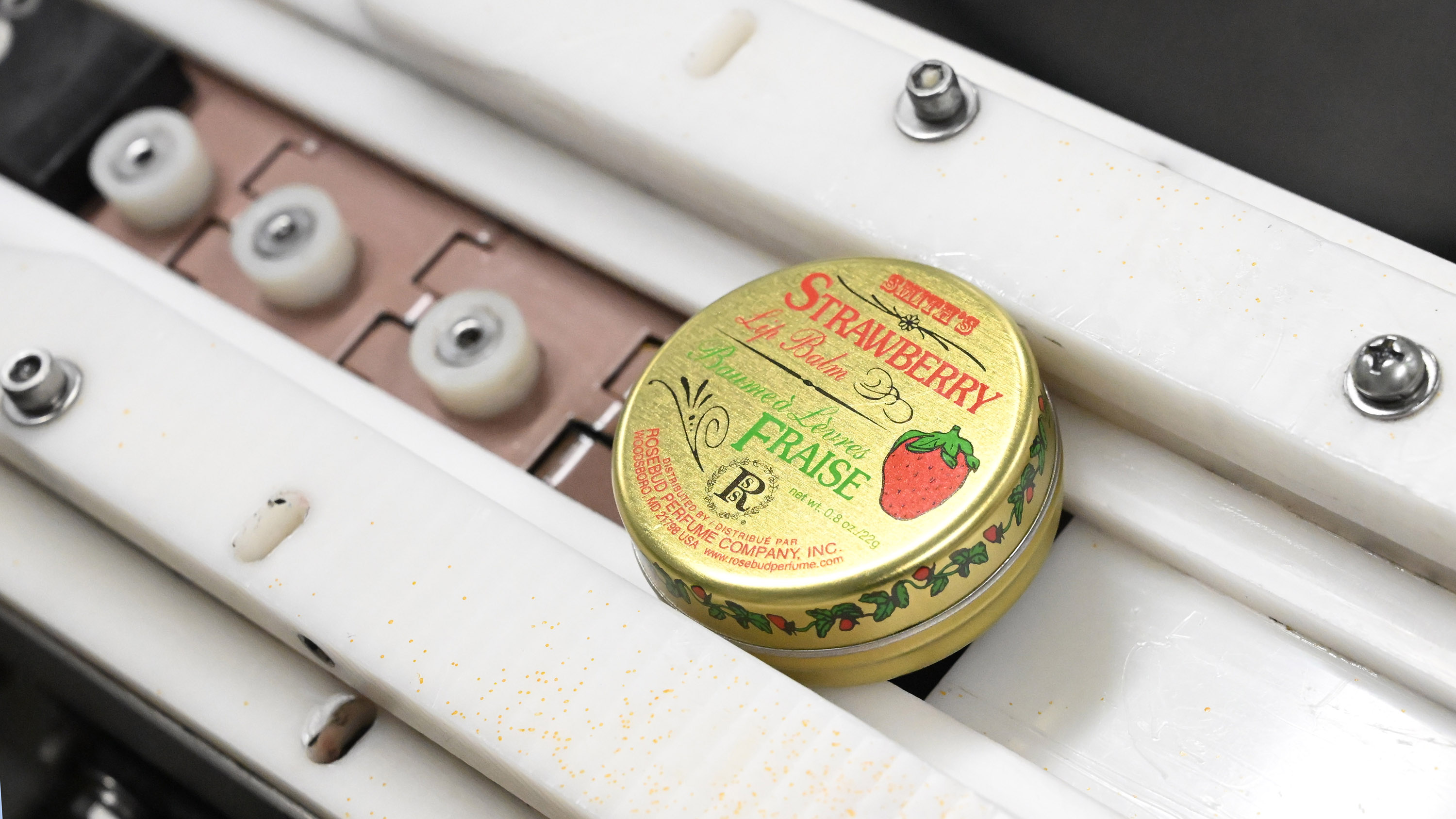 A tin of Smith's Strawberry Lip Balm is seen along...