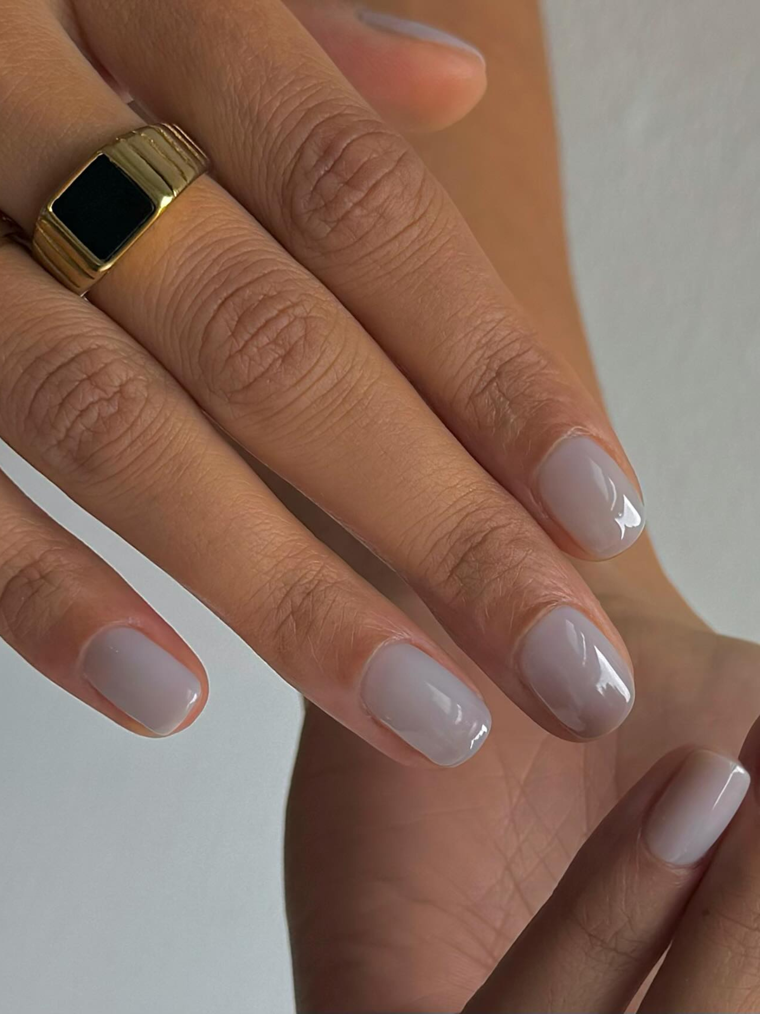 short squoval milky grey nails