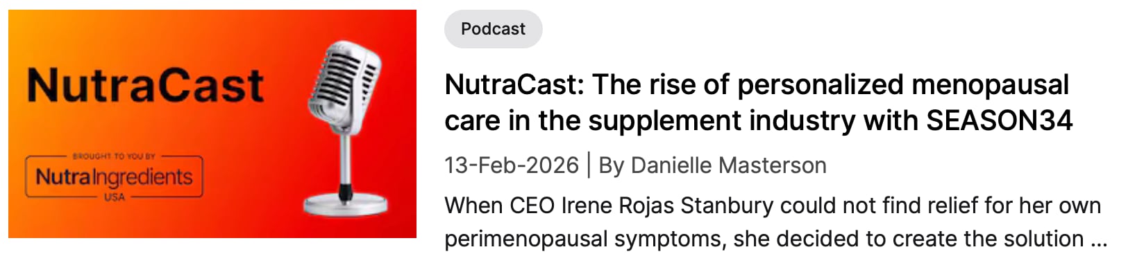 NutraIngredients coverage: NutraCast: The rise of personalized menopausal care in the supplement industry with Season34