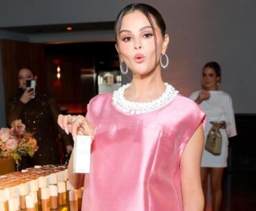 Selena Gomez's Prada Micro Minidress Shines at Rare Beauty Event