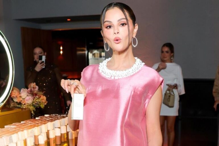 Selena Gomez's Prada Micro Minidress Shines at Rare Beauty Event