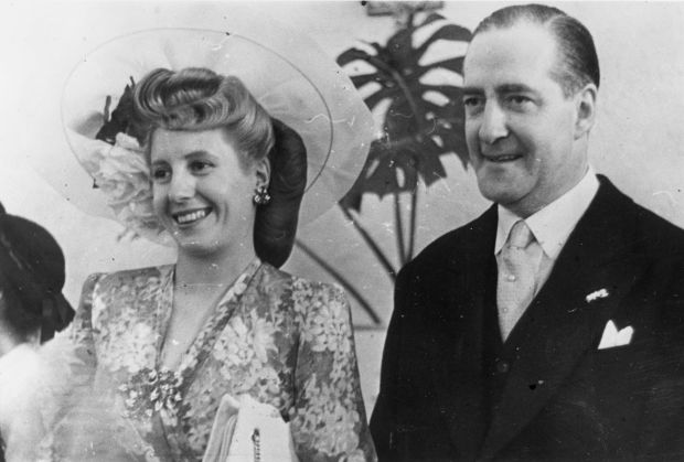 30th June 1947: Eva Peron (1919 - 1952), the wife of the Argentinian President, in Rome with the Argentinian Ambassador to Italy. (Photo by Central Press/Getty Images)