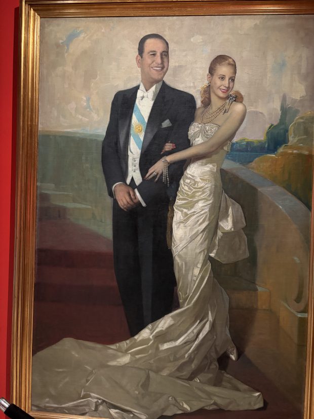 An oil painting completed in 1948 of President Juan Peron and First Lady Evita.