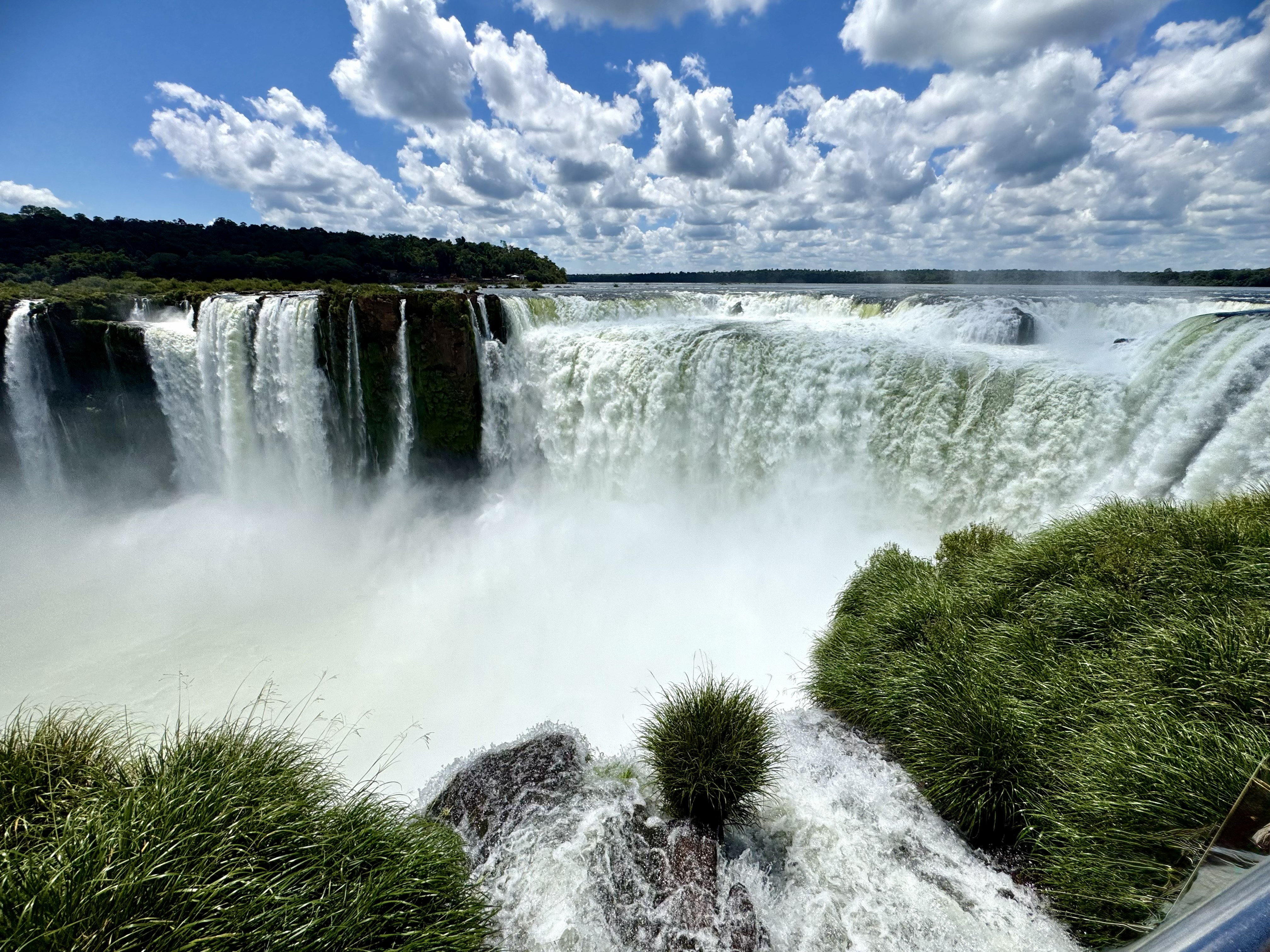 The roaring "Devil's Throat" at Iguazu waterfalls seen from the...