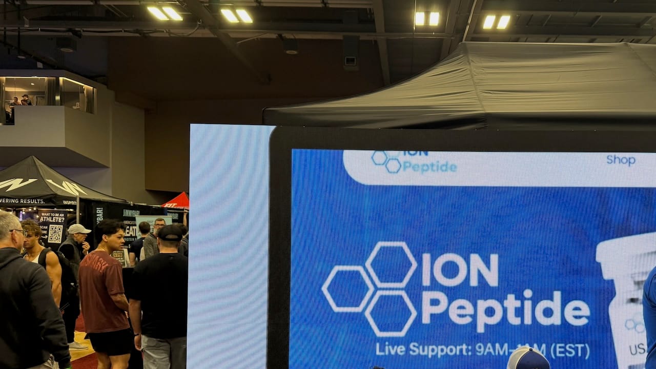 Ion Peptide booth signage at Arnold Expo