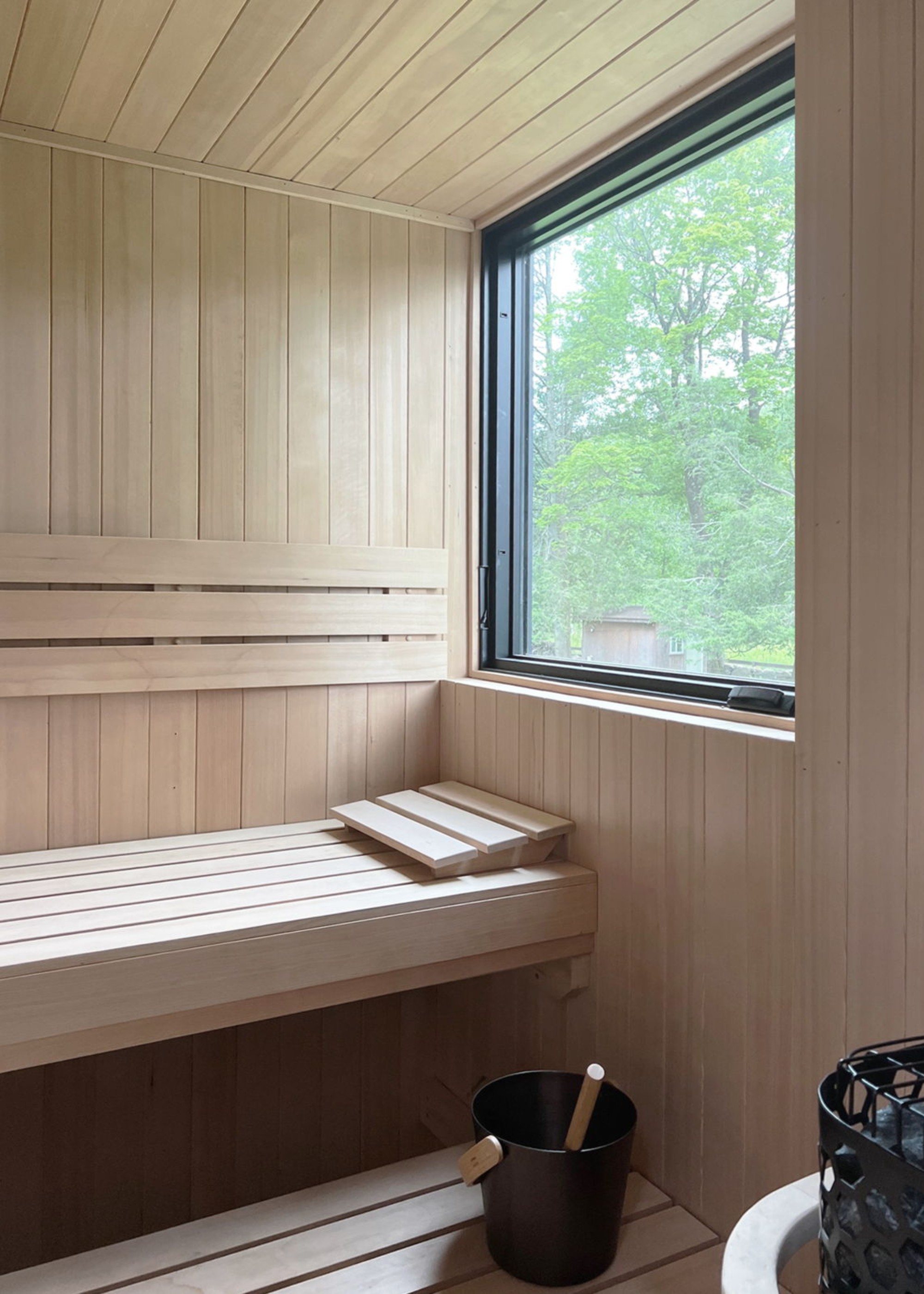 A home sauna in light wood