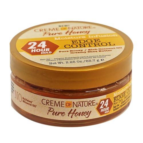 Creme of Nature Pure Honey Moisture Infusion Edge Control, 24-Hour Hold for Sleek Styles, Non-Flaking, Non-Greasy Formula With Coconut Oil & Shea Butter, 2.25 Oz