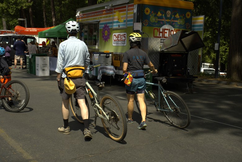 Mountain Bikers Walking In. Credit David VandenBos