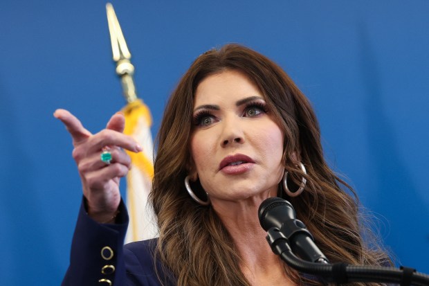 US Secretary of Homeland Security Kristi Noem speaks during a press conference to discuss ICE operations in New York City on January 8, 2026. (Photo by TIMOTHY A.CLARY / AFP via Getty Images)