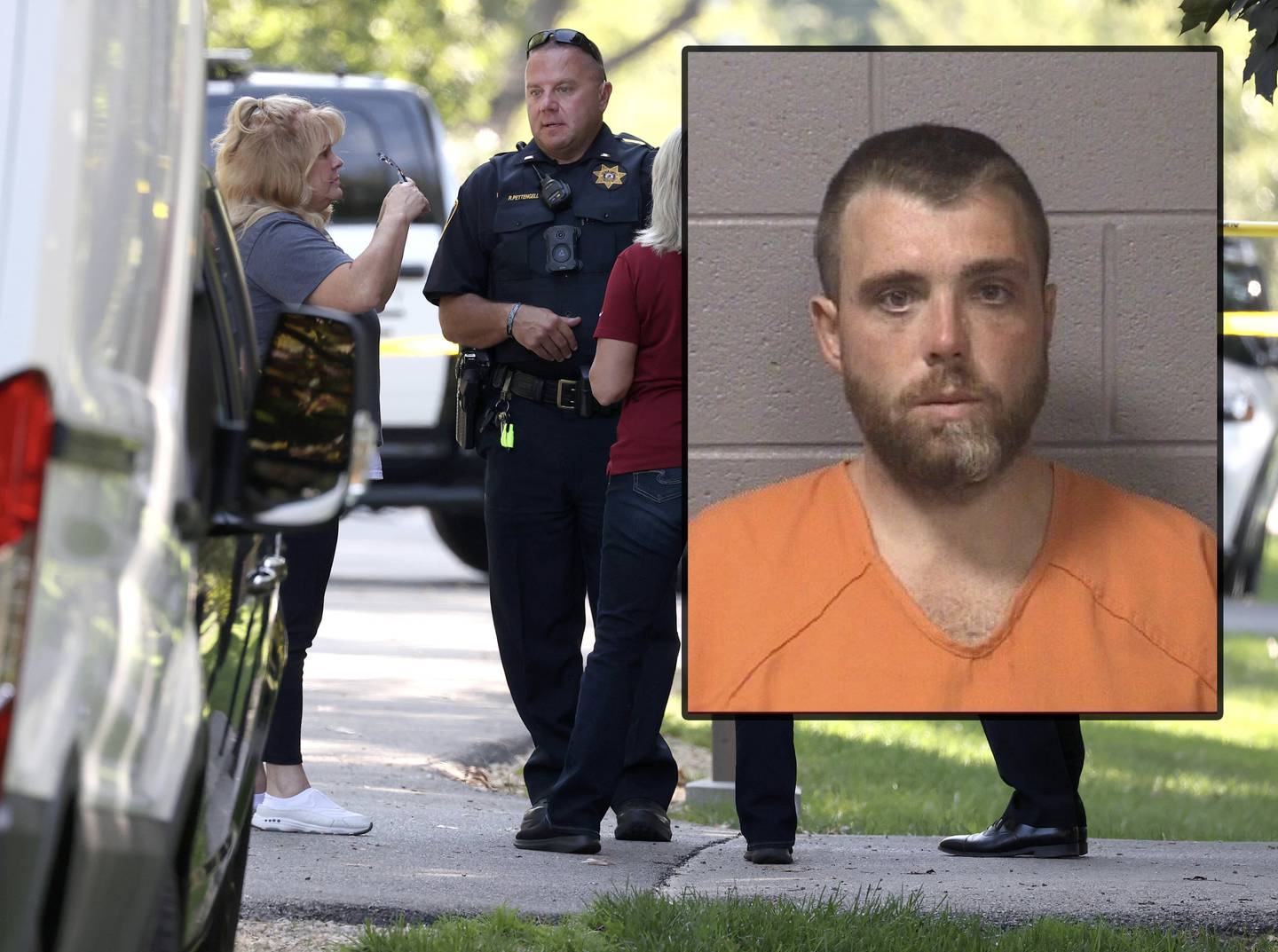 Kevin A. Schmidt was charged Tuesday with first-degree murder in the killing of his parents, Holly S. Schmidt, 59, and Gary A. Schmidt, 60, the DeKalb County Sheriff’s Office announced Tuesday, Sept. 30, 2025. (Inset photo provided by DeKalb County Sheriff's Office)