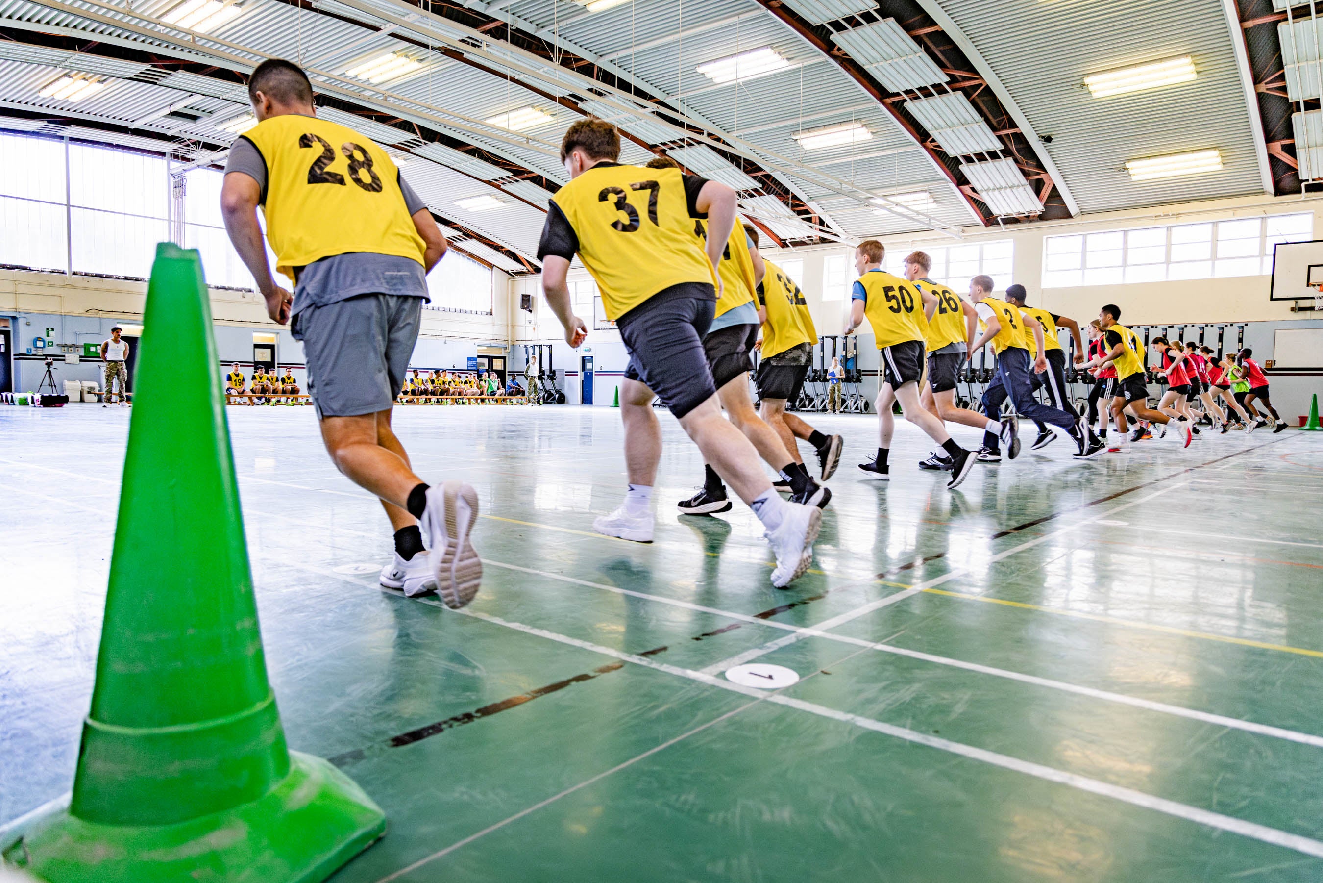 Recruits tackling the bleep test as part of RAF assessments at RAF Halton's Finlay Gym
