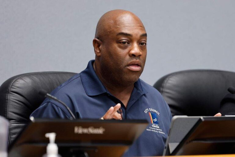 Durham Mayor Pro Tempore Mark-Anthony Middleton speaks during a council work session at City Hall in Durham, N.C., Thursday, Sept. 7, 2023.