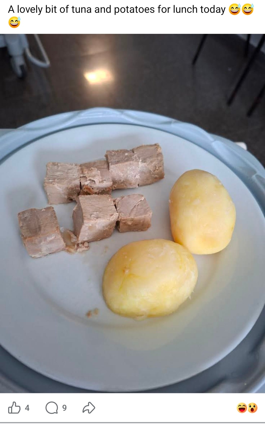 One patient was offered two bits of potato and seven cubes of tuna as a meal