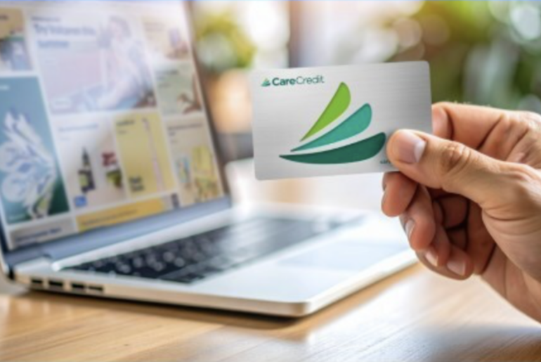 CareCredit card with laptop