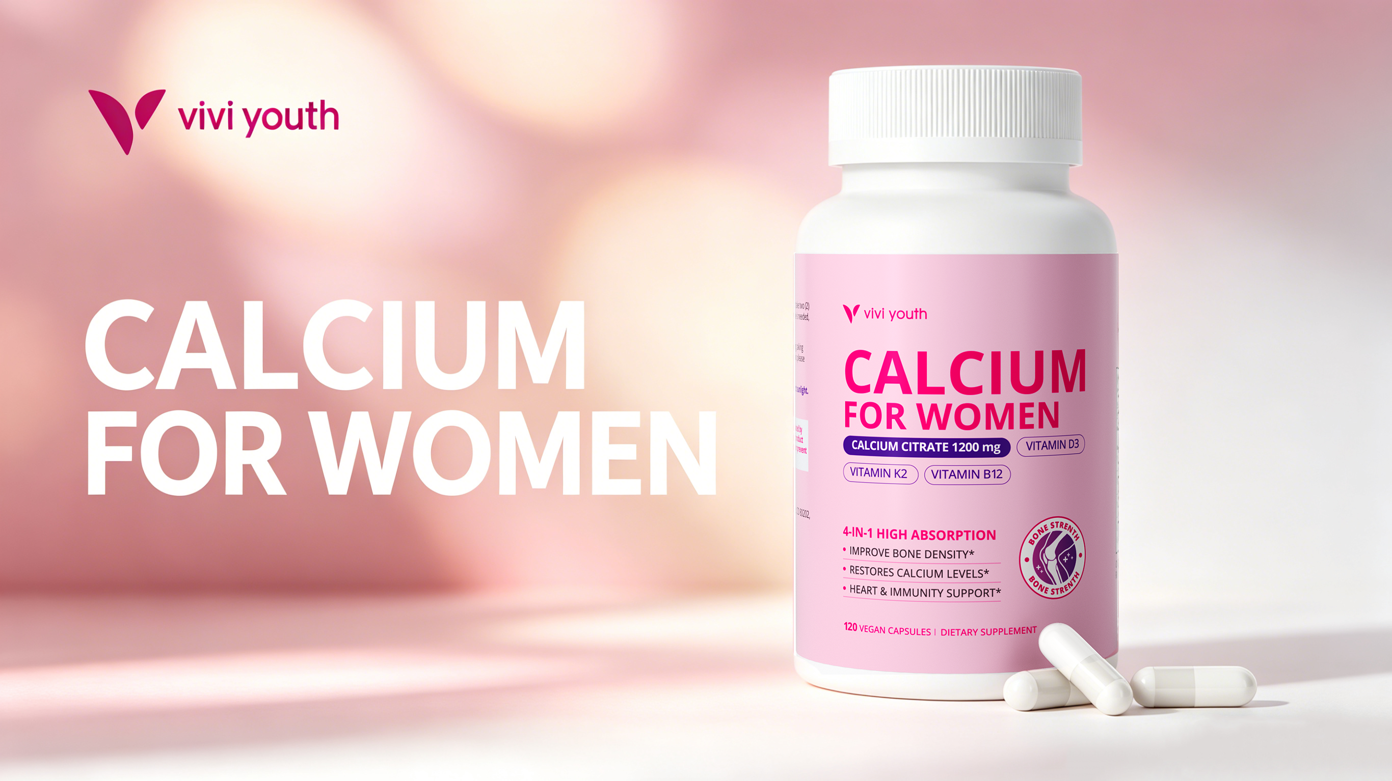 A woman reviewing a calcium supplement bottle, symbolizing informed choices for bone health and daily nutrition.