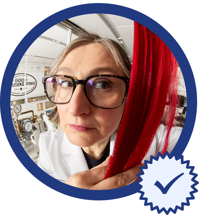 Scientist interacting with red hair