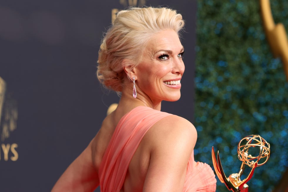 los angeles, california september 19: hannah waddingham, winner of the outstanding supporting actress in a comedy series award for ‘ted lasso,’ poses in the press room during the 73rd primetime emmy awards at l.a. live on september 19, 2021 in los angeles, california. (photo by rich fury/getty images)