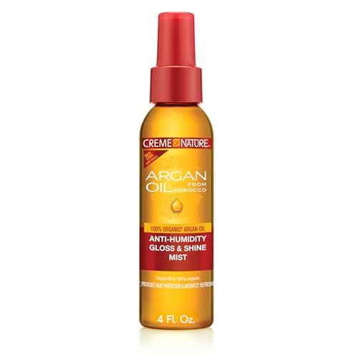 Creme of Nature Anti-Humidity Gloss & Shine Mist, Lightweight Frizz Control and Heat Protection, Infused With 100% Organic Argan Oil From Morocco, 4 Oz