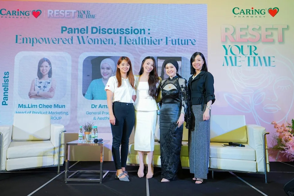 BIG CARING Group head of product marketing Lim Chee Mun, Dr Amanda Elli (Dr Unicorn) and DoubleWoot co‑founder Helen Tan discuss health, confidence and self‑expression during the panel session. — Picture courtesy of CARiNG Pharmacy