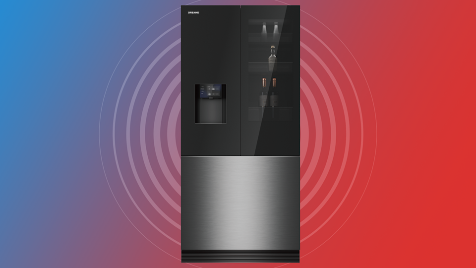  The Dreame fridge on a red and blue background. 