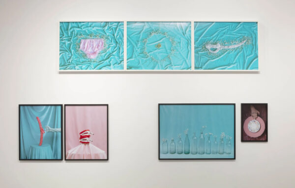 An installation image of various photographs by Emily Peacock.