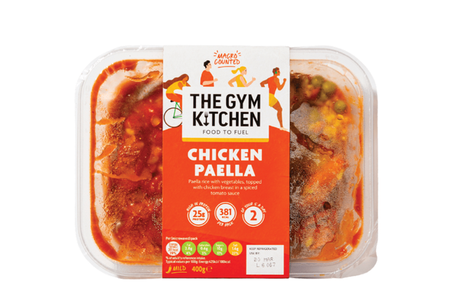 packed meal featuring chicken paella