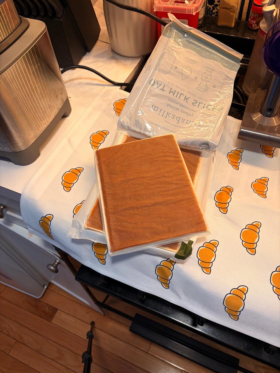 Food preparation area with packaged items.