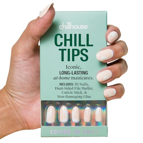 Chillhouse - Chill Tips, Press on Nails Kit - Editor in Chill (oval) - 30 Nail Shapes & Sizes - Up to 2 Weeks of Wear - Customizable Fit - Reusable - Latina Founded & Women Owned - Beauty & Self Care