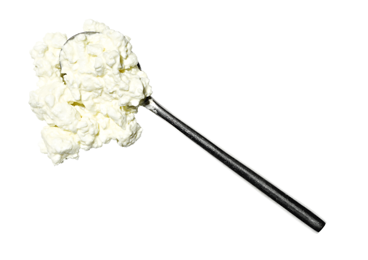 spoon with a serving of cottage cheese