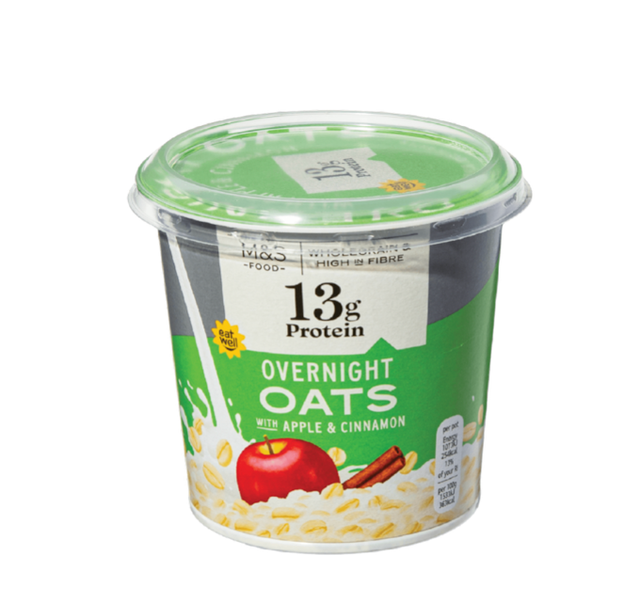 container of overnight oats with apple and cinnamon flavor