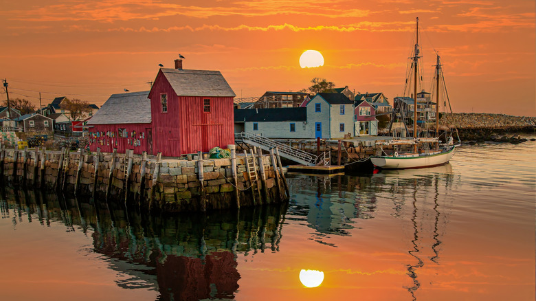 sunset on the harbor in Rockport, Massachusetts