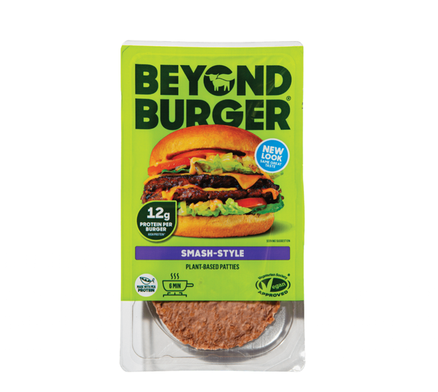plantbased burger packaging featuring a burger image and nutritional information