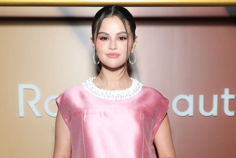 Selena Gomez Wears a Pink Prada Minidress to Celebrate a Rare Beauty Launch