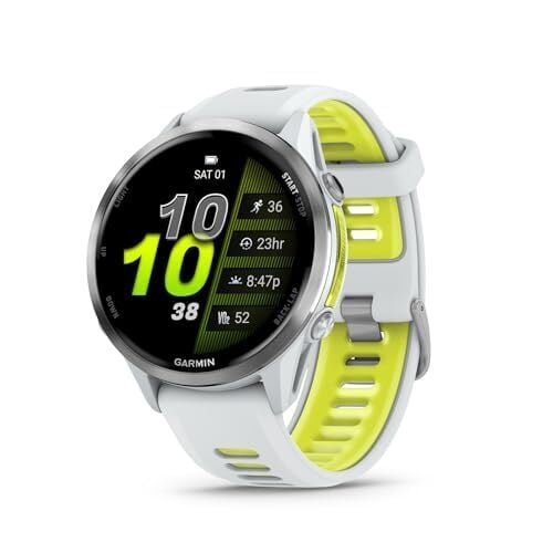 Garmin® Forerunner® 970, Premium GPS Running and Triathlon Smartwatch, AMOLED Display, Built-in LED Flashlight, Titanium with Whitestone Case and Whitestone/Translucent Amp Yellow Band