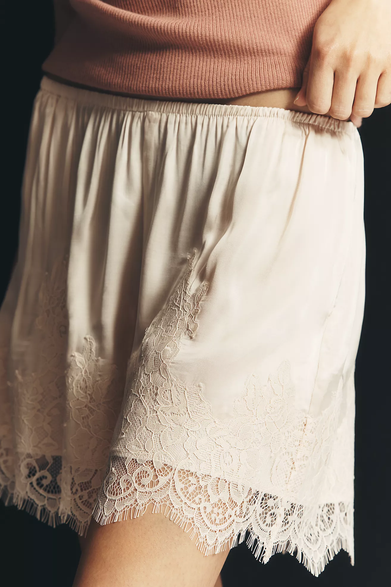 Lyrebird Heirloom Lace-Trim Satin Shorts