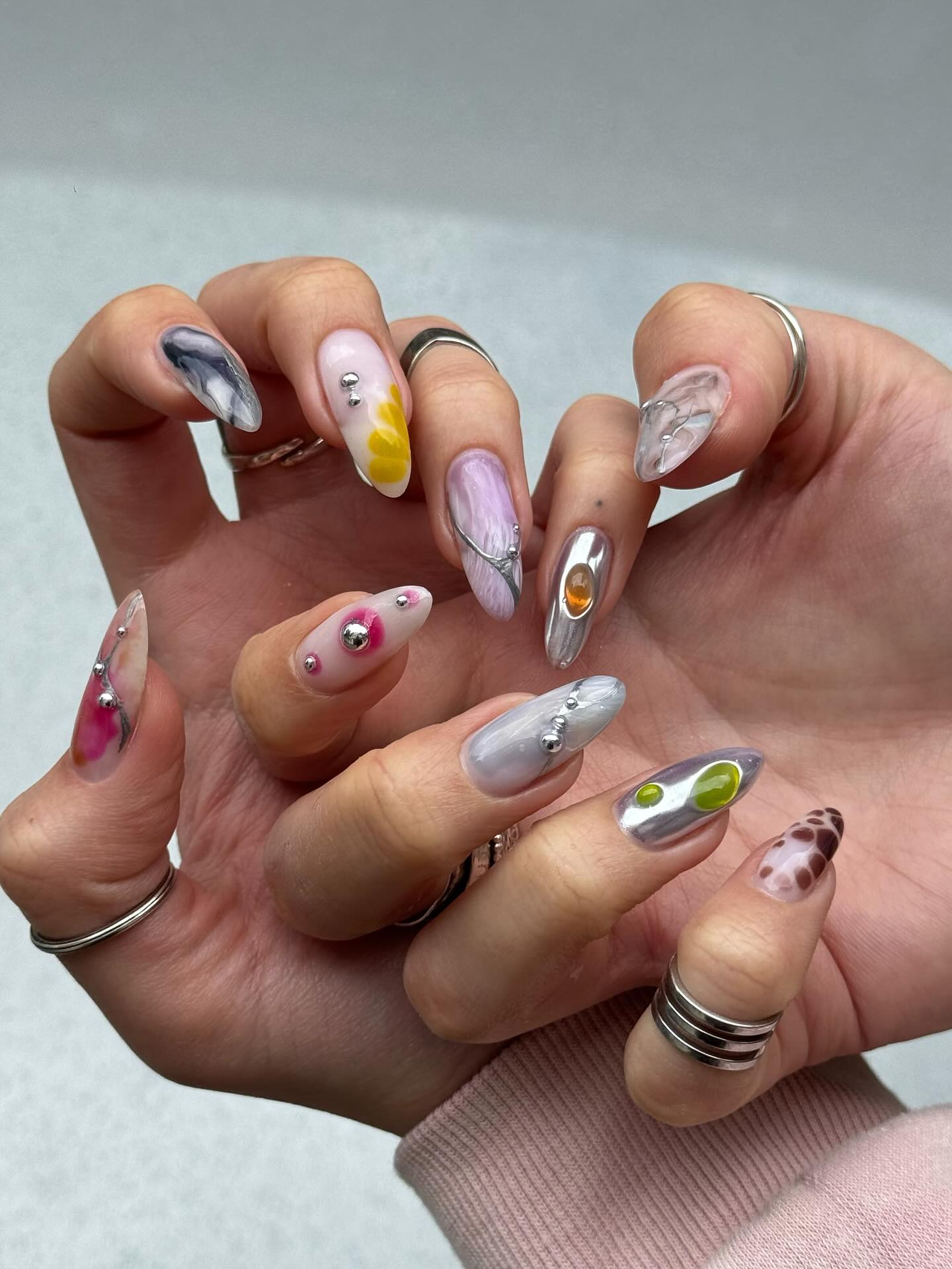 Statement nails with 3D designs.